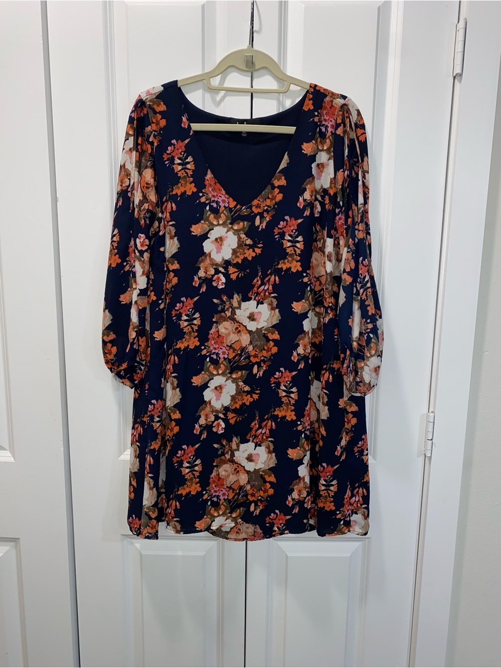 Lulu's Navy Floral V-Neck Midi Dress